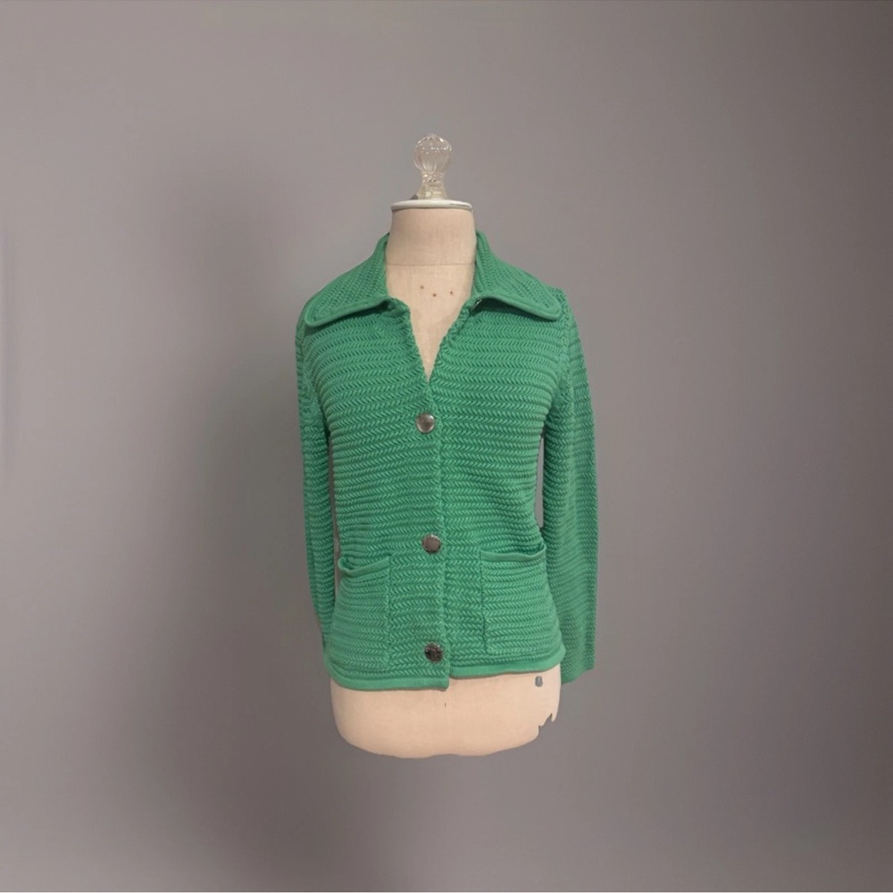 Ronny Kobo Green Knit Sweater Cardigan Fall Cozy Luxe